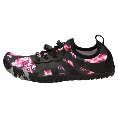 HEYBRID SIDNEY Aqua-Schnürschuh schwarz 
mit rosa Blumen-Muster 